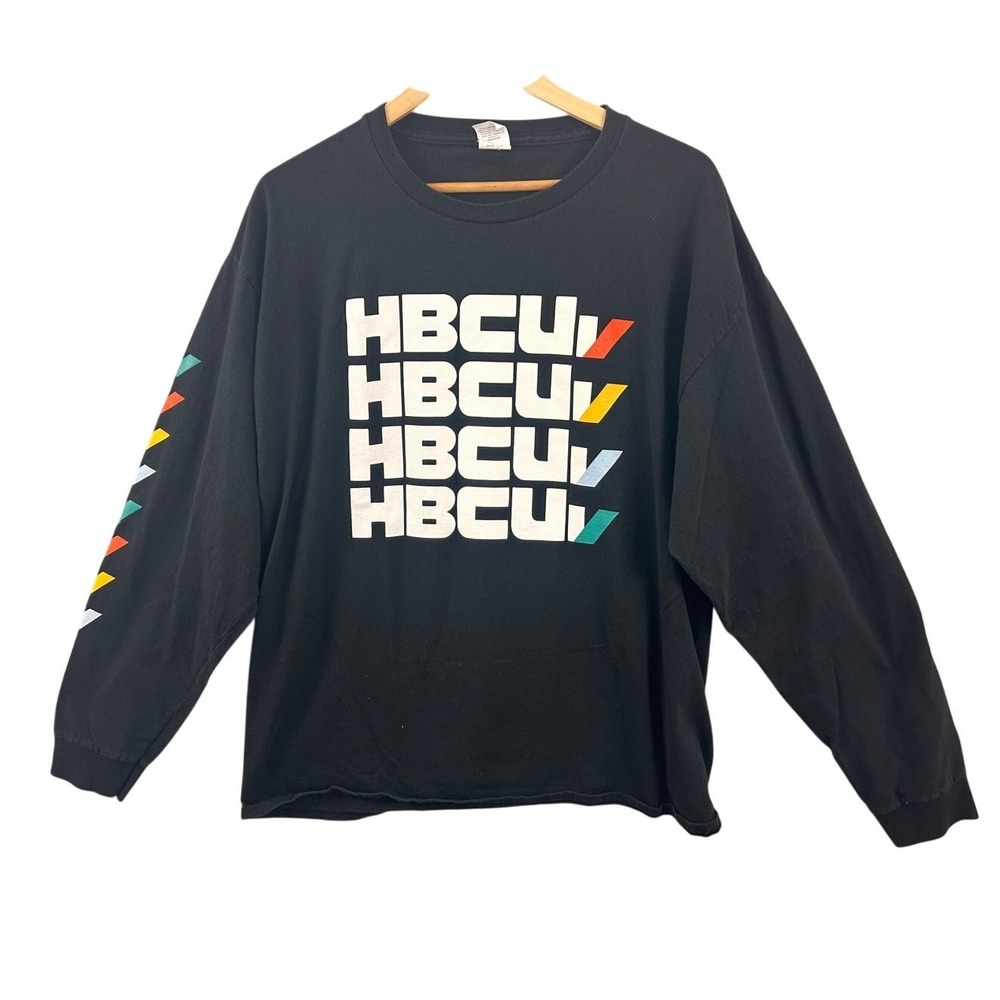 HBCU Long Sleeve Graphic Shirt Black‎ Multicolor Triangles Unisex XL